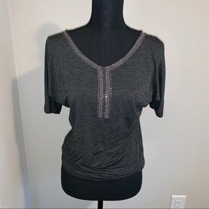 Sparkly details gray cold shoulder top